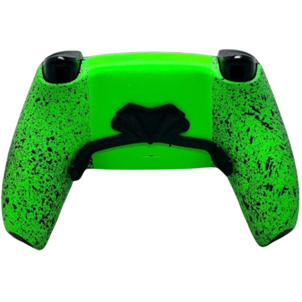 Trasera del mando PS5 Cod: verde fosforito con salpicado negro y paletas traseras