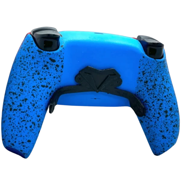 Trasera del mando PS5 Spiderman: azul claro con salpicado negro y paletas traseras negras