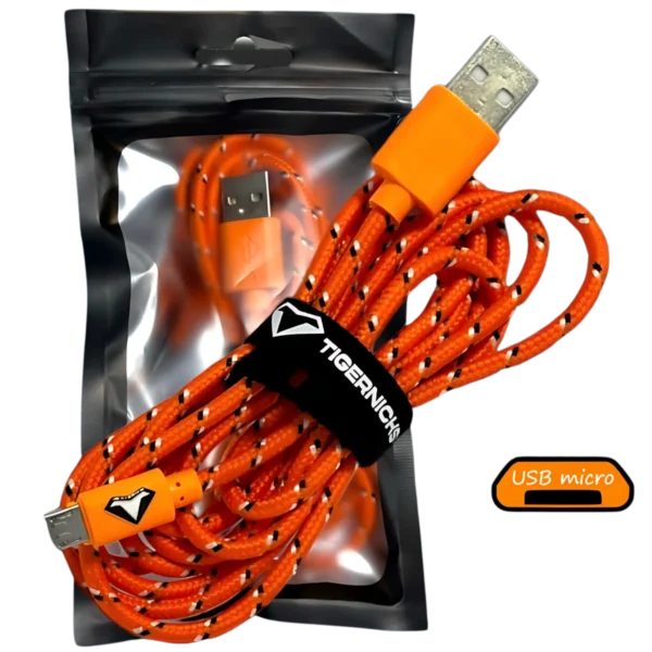 Cable Tiger micro USB: cable trenzado naranja de 2 metros con brida Tigernicks