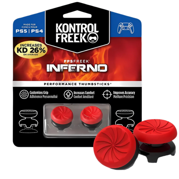 Kontrol Freek Inferno para PS4 y PS5: extensores de joystick rojos en su blíster