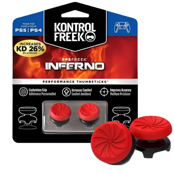Kontrol Freek Inferno para PS4 y PS5: extensores de joystick rojos en su blíster