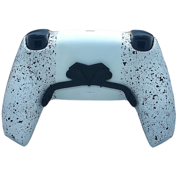 Trasera del mando PS5 Hexágono: blanca con salpicado negro y paletas traseras