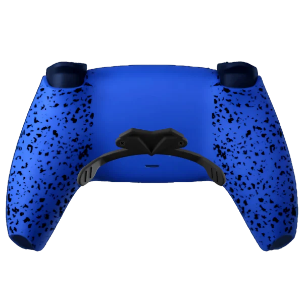 Trasera del mando PS5 FORTNITE: azul con salpicado negro y paletas traseras negras