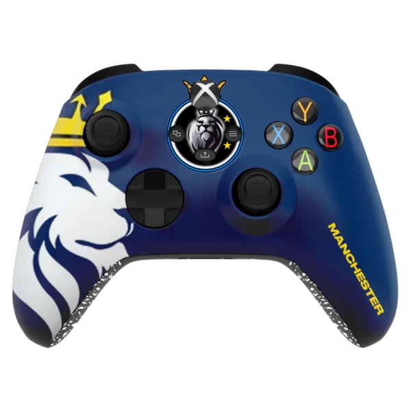Frontal del mando Xbox EVF Manchester City: león coronado y la palabra Manchester en amarillo