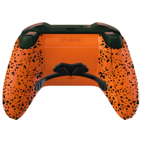 Trasera del mando Xbox DRIFT ESPORTS: naranja con salpicado negro y paletas traseras