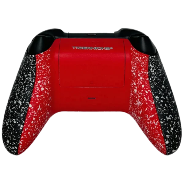 Retro del controller Xbox Diablo IV senza palette: rosso e nero con schizzi bianchi