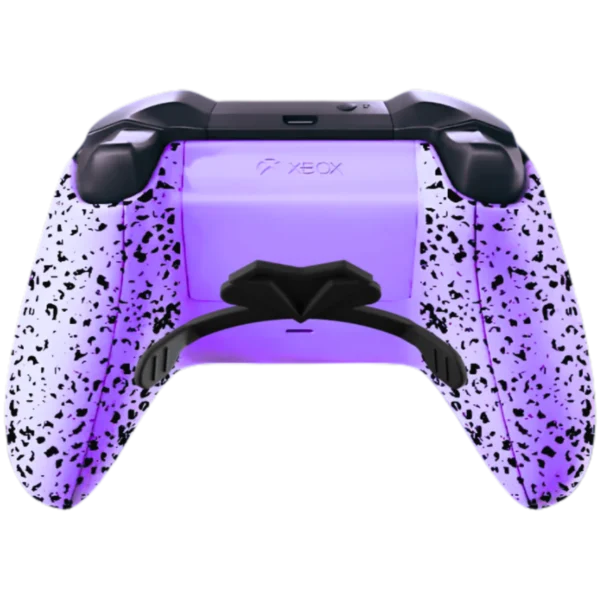 Retro del controller Xbox MADRIZ: viola con effetto schizzi neri e palette posteriori nere