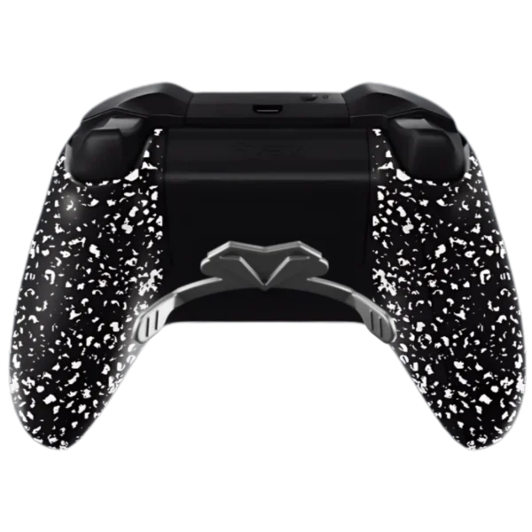 Trasera del mando Xbox ZENTURIONS: negra con salpicado blanco y paletas traseras