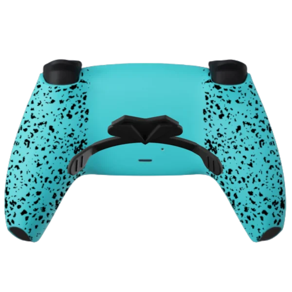Trasera del mando PS5 EXCLUSIVE: turquesa con salpicado negro y paletas traseras negras