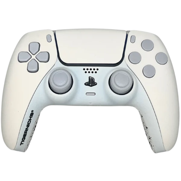 Frontal del mando PS5 Blanco Nevado: blanco mate con botones y joysticks gris claro