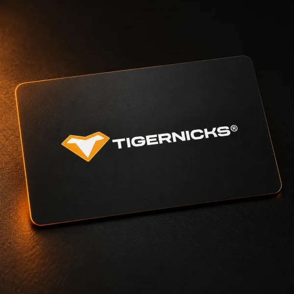 Tarjeta regalo de Tigernicks, negra con el logo naranja